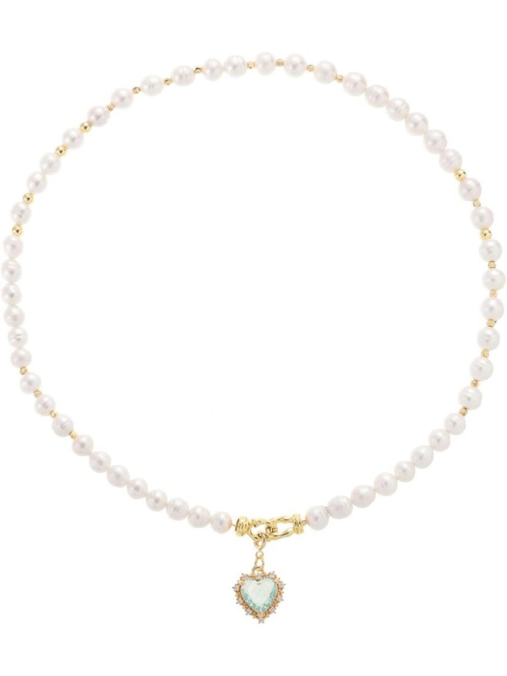 Elegant Pearl Strand Necklace for Women | Vintage Gold Tone with Blue Heart